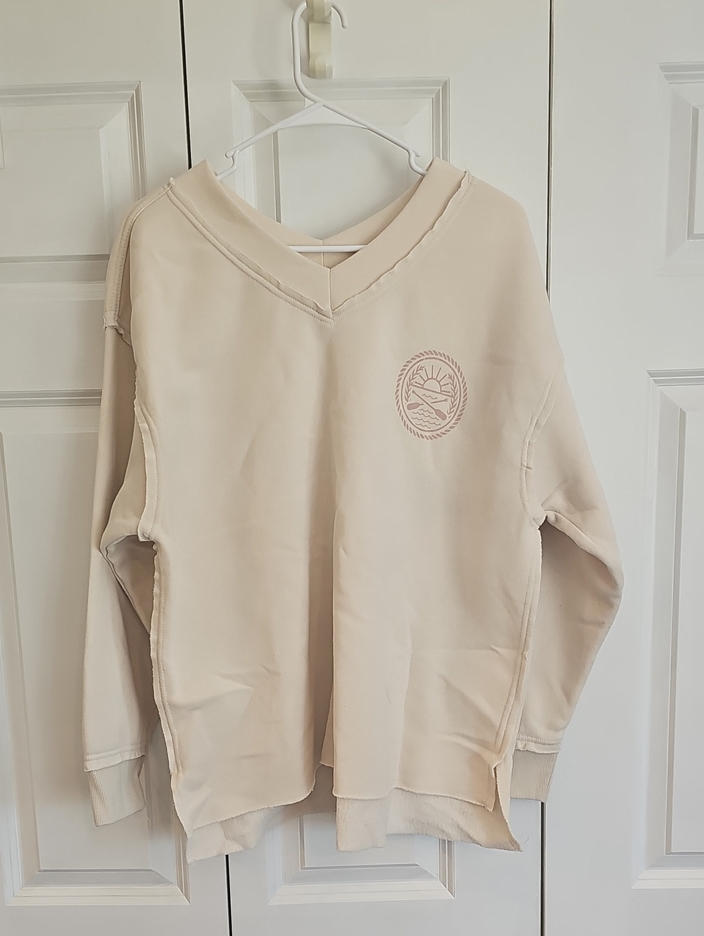 Women's Cream V-Neck Sweatshirt - Lakegirl